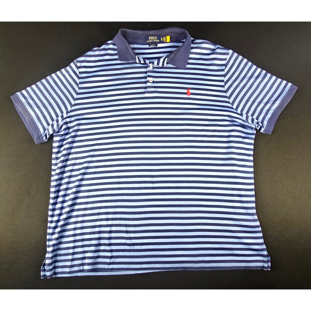 Polo‎ Ralph Lauren Mens XL Classic Fit Striped Short Sleeve Polo Shirt Blue Navy